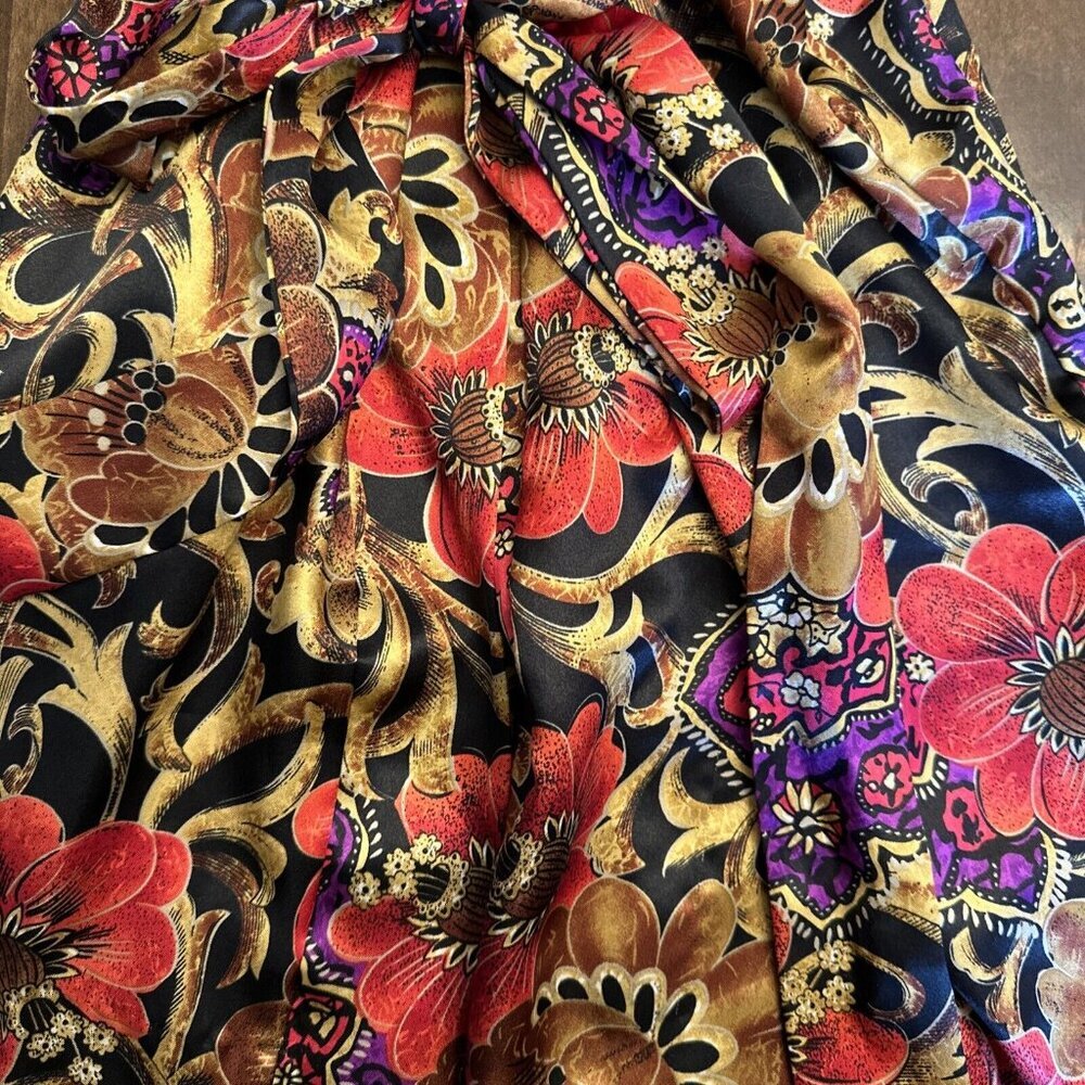 Vintage California Dynasty Robe Sleepwear Old Money Floral Gold Small Womens Red - Picture 5 of 9